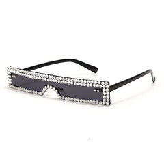 Rhinestone-trimmed slim rectangle sunglasses - Y2k Empire