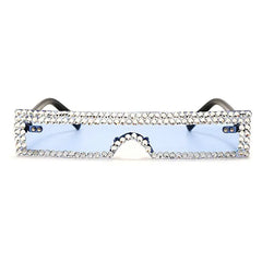 Rhinestone-trimmed slim rectangle sunglasses - Y2k Empire