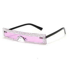 Rhinestone-trimmed slim rectangle sunglasses - Y2k Empire