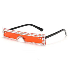 Rhinestone-trimmed slim rectangle sunglasses - Y2k Empire