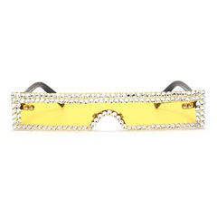 Rhinestone-trimmed slim rectangle sunglasses - Y2k Empire