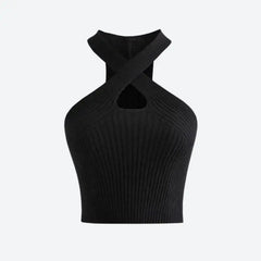 Ribbed halter neck knit top - Y2k Empire