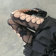 Rose patterned goth fishnet tights - Y2k Empire