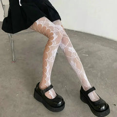 Rose patterned goth fishnet tights - Y2k Empire