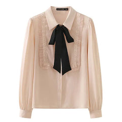 Ruffled bow tie neck shirt - Y2k Empire