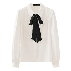 Ruffled bow tie neck shirt - Y2k Empire