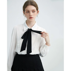 Ruffled bow tie neck shirt - Y2k Empire