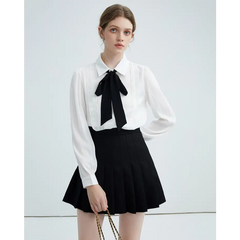 Ruffled bow tie neck shirt - Y2k Empire