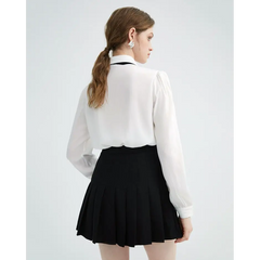 Ruffled bow tie neck shirt - Y2k Empire