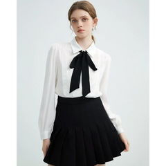 Ruffled bow tie neck shirt - Y2k Empire