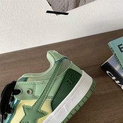 Sage green star vegan leather sneakers - Y2k Empire