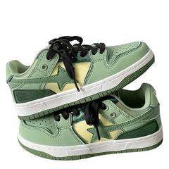 Sage green star vegan leather sneakers - Y2k Empire