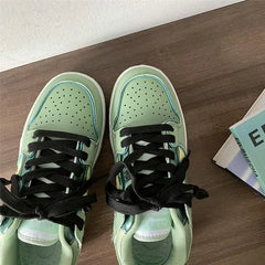 Sage green star vegan leather sneakers - Y2k Empire