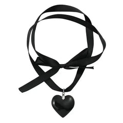 Satin heart ribbon necklace ❤ - Y2k Empire