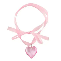 Satin heart ribbon necklace ❤ - Y2k Empire