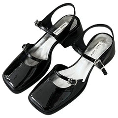 Satin mary jane shoes with square toe - Y2k Empire