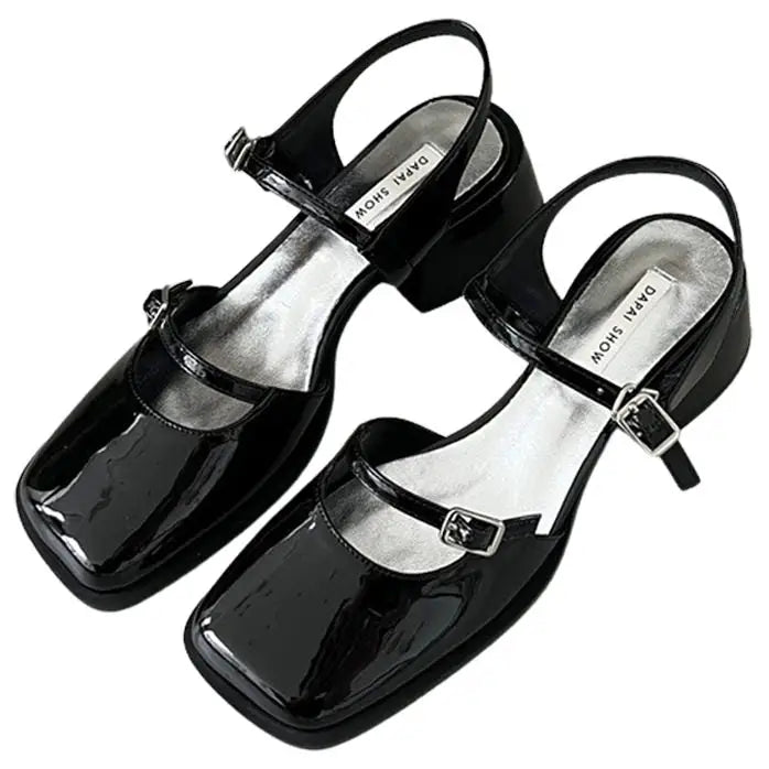 Satin mary jane shoes with square toe - Y2k Empire