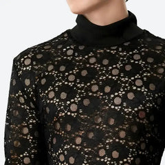 Sheer lace turtleneck top - Y2k Empire