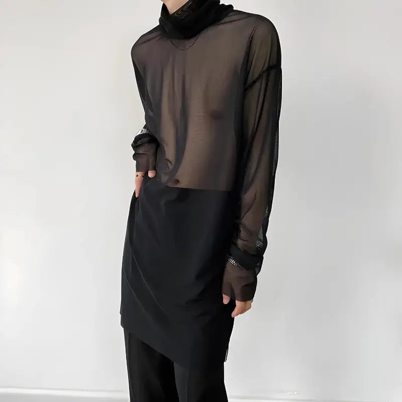 Sheer mesh turtleneck top for modern style - Y2k Empire