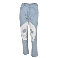 Skull motif y2k jeans - Y2k Empire