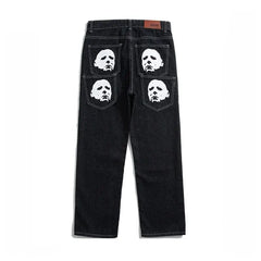 Skull-patterned y2k streetwear jeans - Y2k Empire