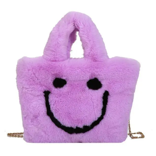 Smiley face fuzzy handbag - Y2k Empire