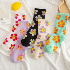 Smiley floral cotton socks - Y2k Empire