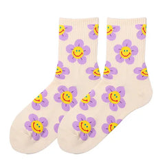 Smiley floral cotton socks - Y2k Empire