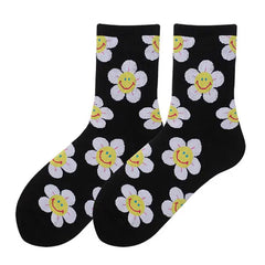 Smiley floral cotton socks - Y2k Empire