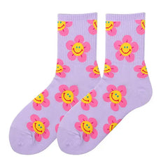 Smiley floral cotton socks - Y2k Empire