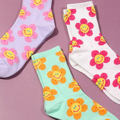 Smiley floral cotton socks - Y2k Empire