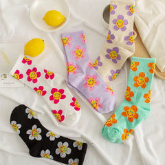 Smiley floral cotton socks - Y2k Empire