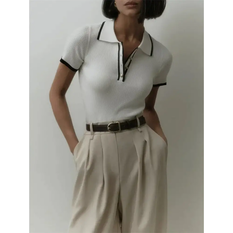 Sophisticated contrast trim polo top - Y2k Empire