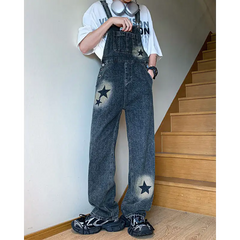 Star girl denim overall with graffiti print - Y2k Empire