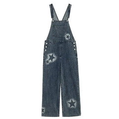 Star girl denim overall with graffiti print - Y2k Empire