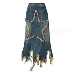 Star long denim skirt - aesthetic outfit completer - Y2k Empire