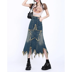 Star long denim skirt - aesthetic outfit completer - Y2k Empire