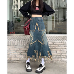 Star long denim skirt - aesthetic outfit completer - Y2k Empire