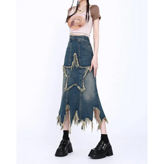 Star long denim skirt - aesthetic outfit completer - Y2k Empire