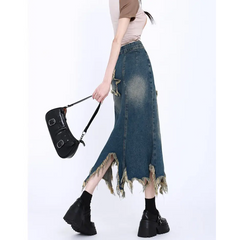 Star long denim skirt - aesthetic outfit completer - Y2k Empire