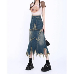 Star long denim skirt - aesthetic outfit completer - Y2k Empire