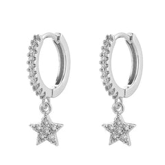 Sterling silver star pendant hoop earrings - Y2k Empire