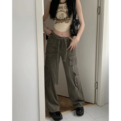 Stylish cargo pants with tie-up waist - Y2k Empire