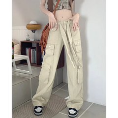 Stylish cargo pants with tie-up waist - Y2k Empire