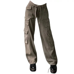 Stylish cargo pants with tie-up waist - Y2k Empire