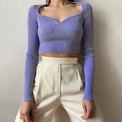 Sweetheart neckline rib-knit crop top - Y2k Empire