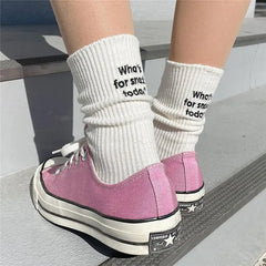 Text embroidered ribbed socks - Y2k Empire