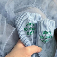 Text embroidered ribbed socks - Y2k Empire