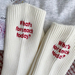 Text embroidered ribbed socks - Y2k Empire