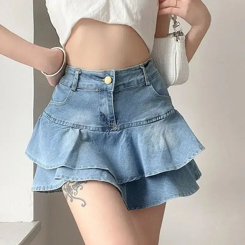 Tiered ruffle mini denim skirt - Y2k Empire